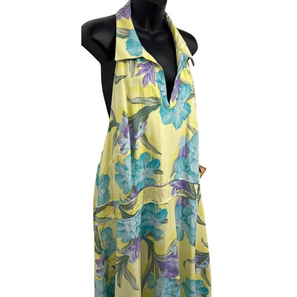Caribbean Joe Women Yellow Floral Halter Dress 2X Summer Wind Iris Spray NWT New - Picture 4 of 8